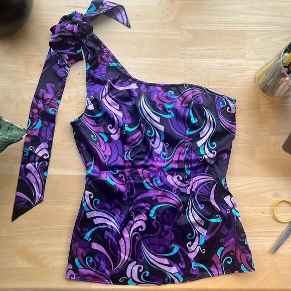 Vintage Y2K Guess One Shoulder Patterned Tie Top Medium - Picture 1 of 3